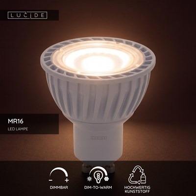 Lucide MR16 - Led Lampe - Ø 5 cm - LED Dim to warm - GU10 (MR16) - 1x5W 2200K/3000K - Weiß